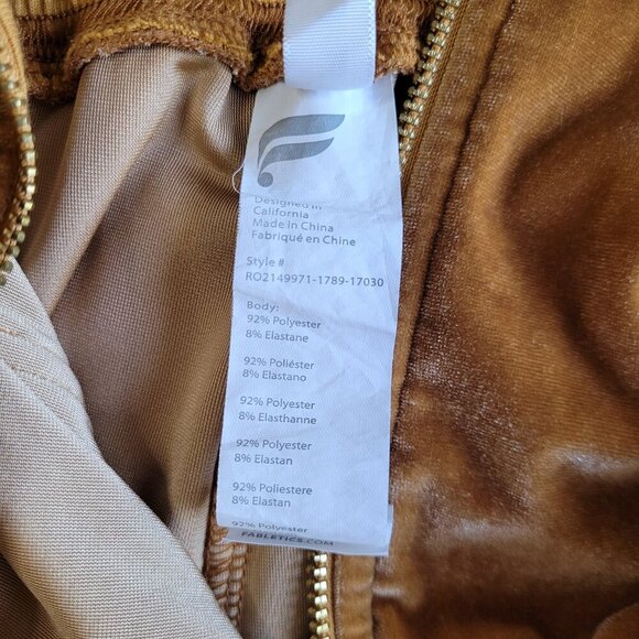 Velour Velvet Long Sleeve Zip-Up Wide Leg Onesie Jumpsuit W/ Pockets - Honey - Picture 10 of 12